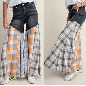 Easel Trendy Plaid Patchwork Flare Pants